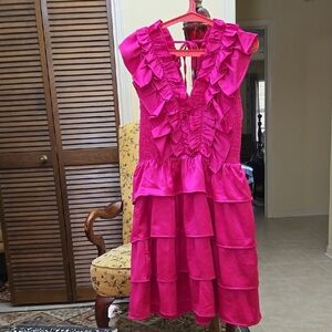 KARLIE Vibrant Pink Ruffled Dress